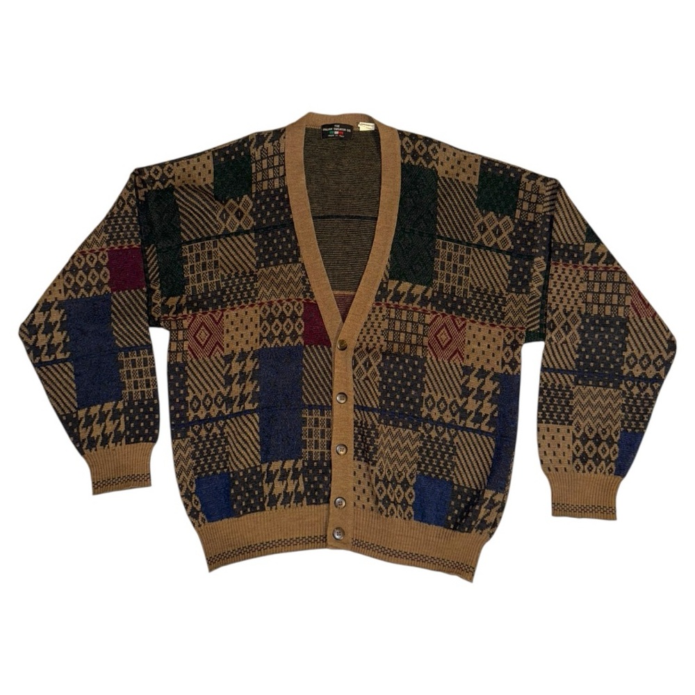 The Italian Sweater Vintage Brown Patchwork Wool Men’s Fall Cardigan - Picture 9 of 13